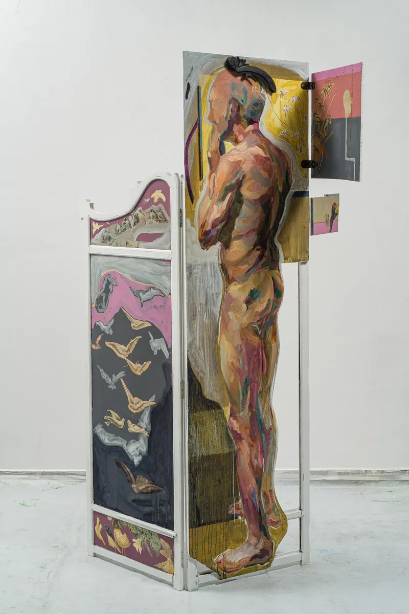 Biombo, 2024 — Oil, Acrylic, Charcoal, Oil stick, Pen, Wood, Canvas, by João Hisse